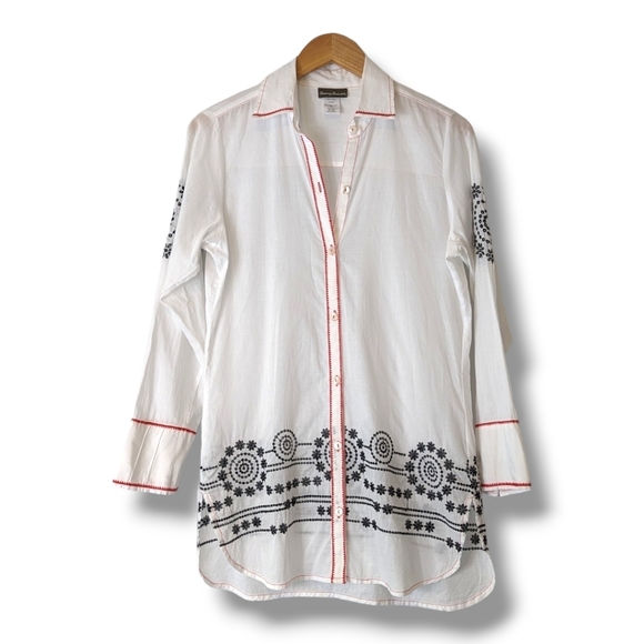 Tommy Bahama Retro Boho Cowgirl 100% Cotton Button Up Embroidered Beach Coverup - Picture 1 of 9